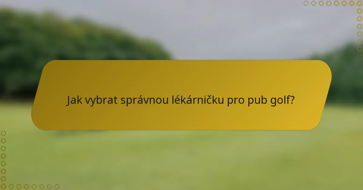 Jak vybrat správnou lékárničku pro pub golf?